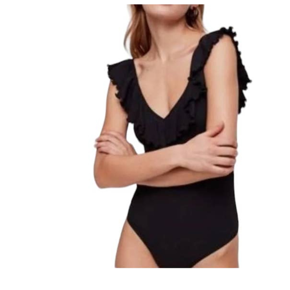 Wilfred Danette Ruffle Ribbed Thong Bodysuit Size XS